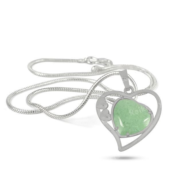 Natural Crystal Stone Heart Shape Metal Pendant - Locket with Metal Chain