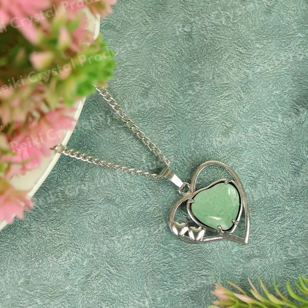 Natural Crystal Stone Heart Shape Metal Pendant - Locket with Metal Chain