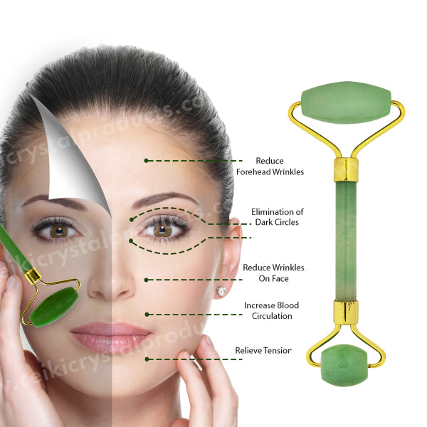 Natural Green Jade Facial Massage Roller for Body, Face, Neck, Eyes