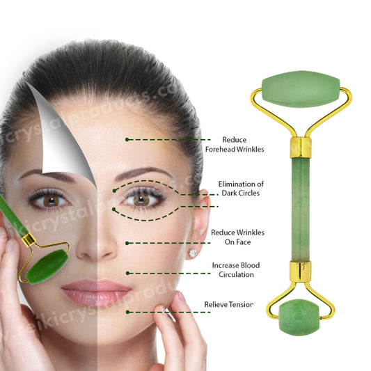 Natural Green Jade Facial Massage Roller for Body, Face, Neck, Eyes