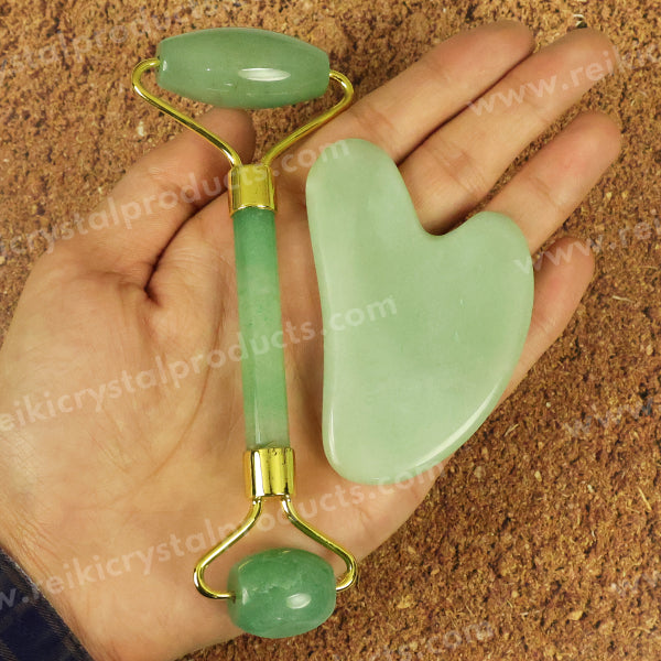 Natural Green Jade Facial Massage Roller with Gua Sha