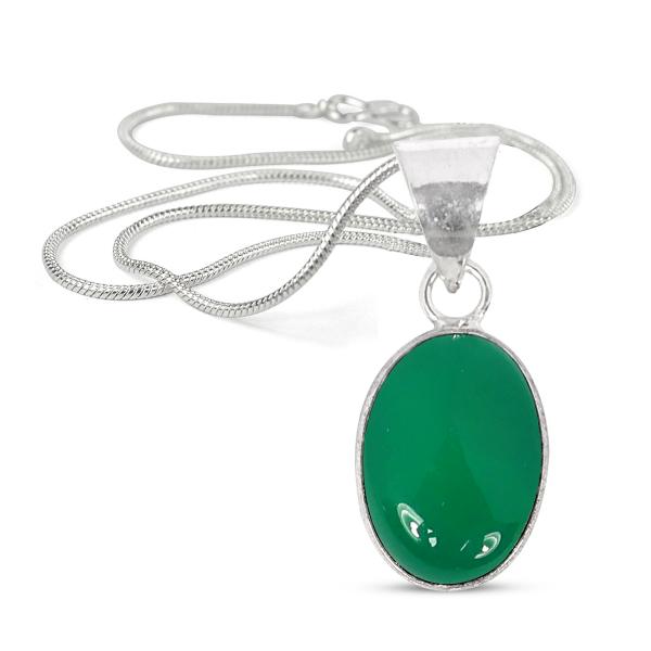 Natural Green Onyx Oval Shape Pendant Locket with Metal Chain for Unisex