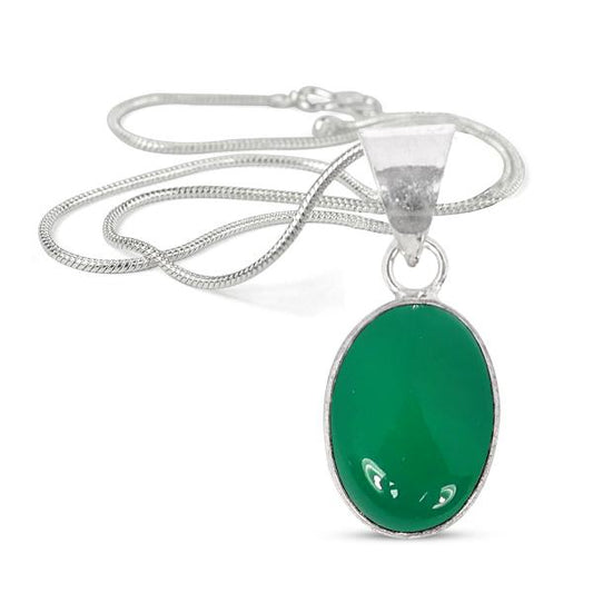 Natural Green Onyx Oval Shape Pendant Locket with Metal Chain for Unisex