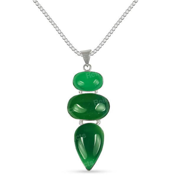 Natural Green Onyx Pendant/Locket With Metal Chain Crystal Stone Pendant