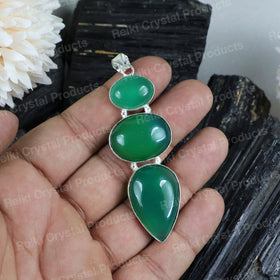 Natural Green Onyx Pendant/Locket With Metal Chain Crystal Stone Pendant