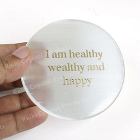 Selenite I Am Healthy Charging Plate 7.6 cm (3 Inch) | Reiki Crystal Cleansing & Charging Plate for Healing Stones, Jewelry & Meditation