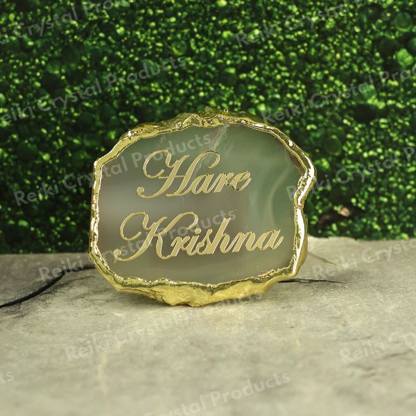 Crystal Stone Agate Hare Krishna Sileces & Coaster for Table Decoration