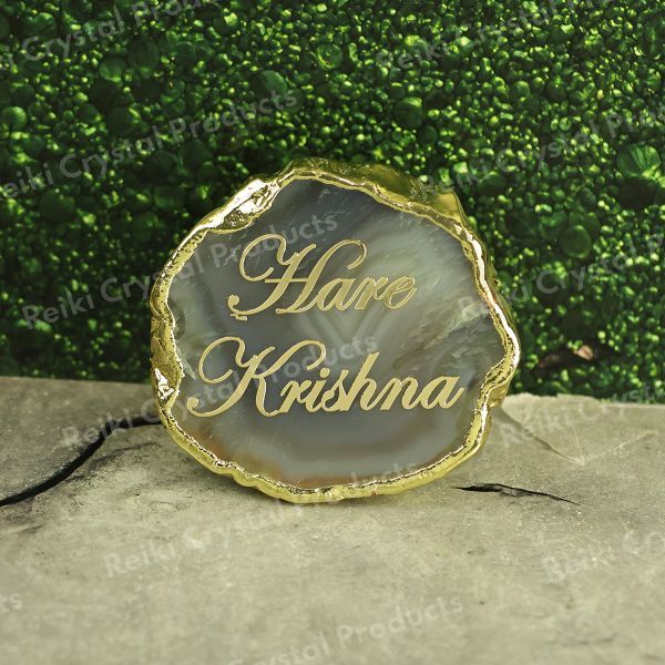 Crystal Stone Agate Hare Krishna Sileces & Coaster for Table Decoration