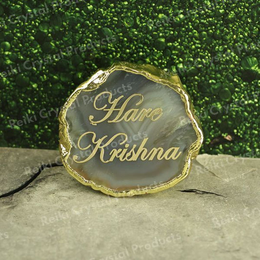Crystal Stone Agate Hare Krishna Sileces & Coaster for Table Decoration