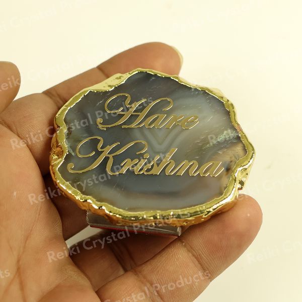 Crystal Stone Agate Hare Krishna Sileces & Coaster for Table Decoration