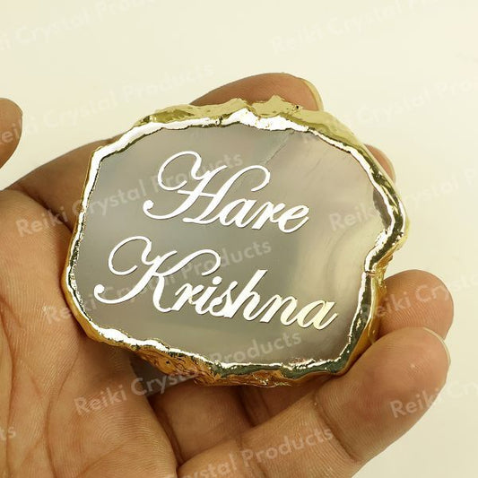 Crystal Stone Agate Hare Krishna Sileces & Coaster for Table Decoration