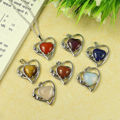 Natural Crystal Stone Heart Shape Metal Pendant - Locket with Metal Chain