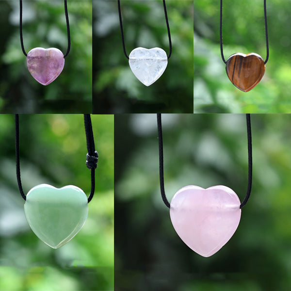 Natural Crystal Stone Heart Shape Pendant Locket with Thread for Unisex