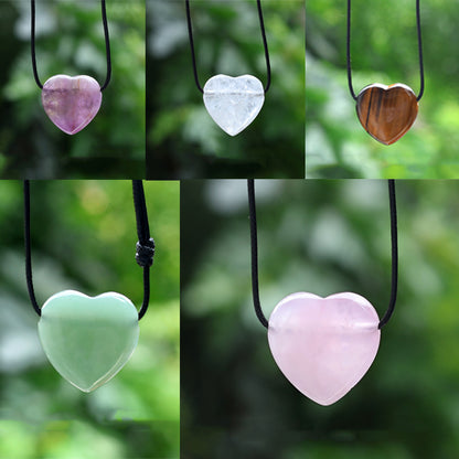 Natural Crystal Stone Heart Shape Pendant Locket with Thread for Unisex