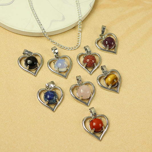 Natural Crystal Stone Heart Shape Pendant - Locket with Metal Chain
