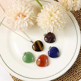 Natural Crystal Stone Heart Shape Pendant/Locket Size 25-30 mm with Metal Chain