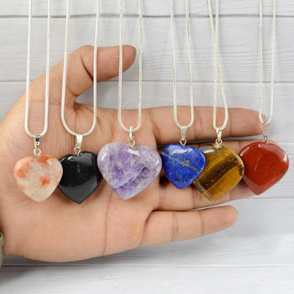 Natural Crystal Stone Heart Shape Pendant/Locket Size 25-30 mm with Metal Chain