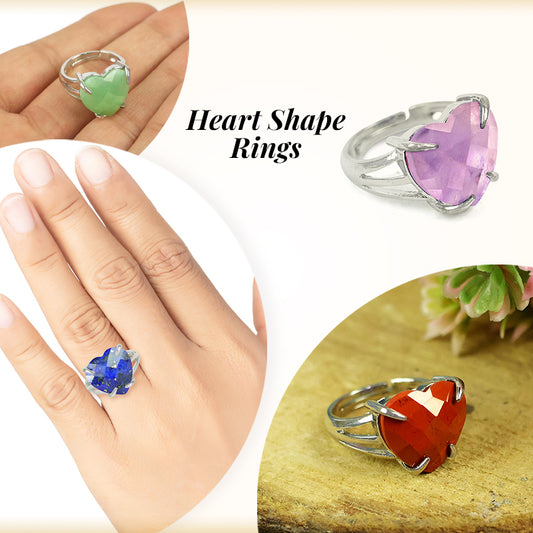 Natural Crystal Gemstone Adjustable Heart Shape Ring for Girls Women