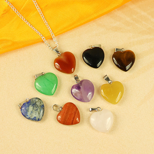 Natural Crystal Stone Heart Shape Pendant Size 15-20 mm with Metal Chain