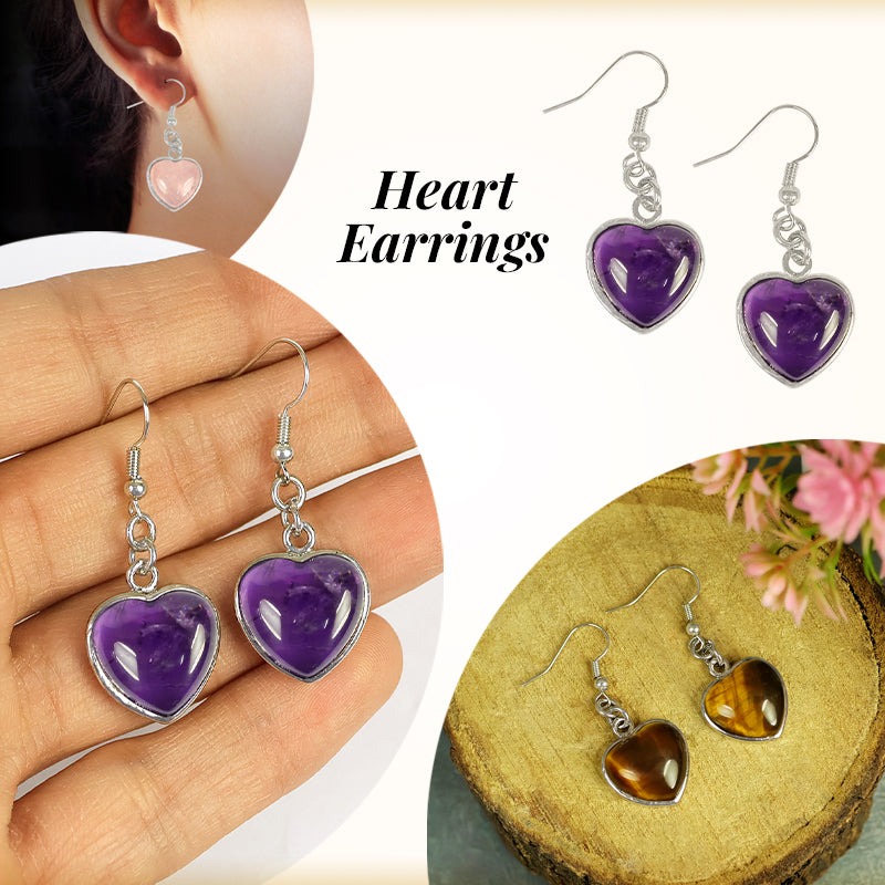 Natural Crystal Stone Heart Frame Shape Earrings for Girls Women