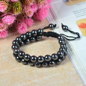 Natural Double Line Stone Macrame Nylon Cord Adjustable 8 mm Bracelet for Unisex