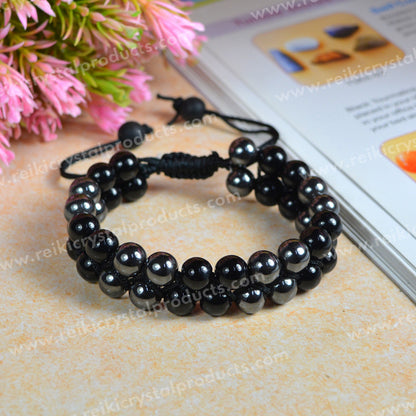 Natural Double Line Stone Macrame Nylon Cord Adjustable 8 mm Bracelet for Unisex