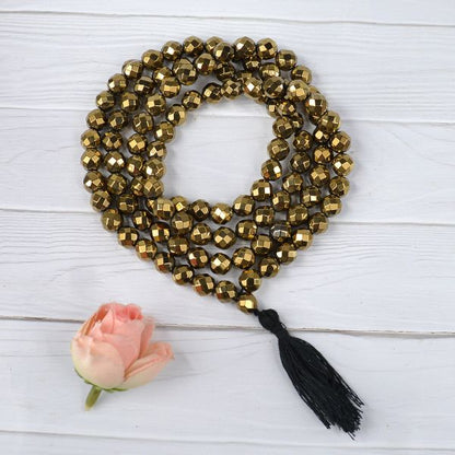 Hematite Golden 8 mm Faceted Bead Mala