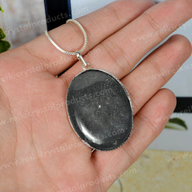 Oval Hematite Pendant with Metal Chain for Men and Women