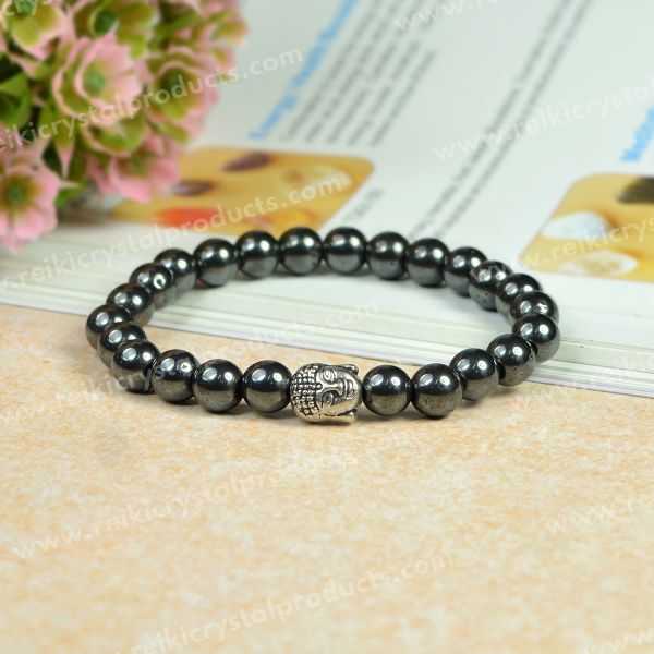 Natural Crystal Stone with Buddha Head Charm 8 mm Bracelet