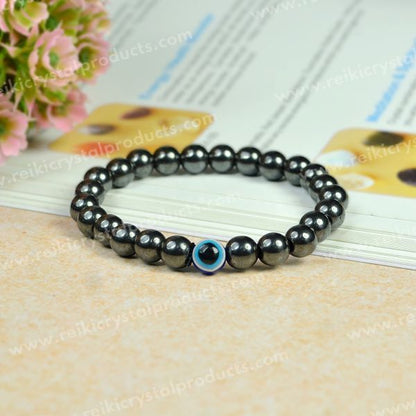 Natural Semi Precious Crystal Stones with Evil Eye 8 mm Bead Bracelet for Unisex