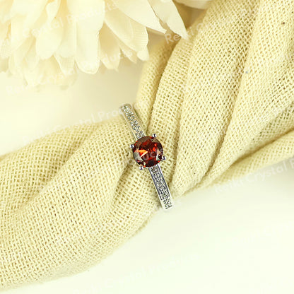 AAA Adjustable Garnet Hessonite Gomed Gemstone Ring for Women Girls