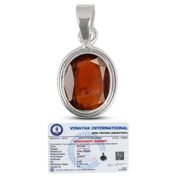 Natural Certified Gomed Hessonite Gemstone Pendant Original Silver 92.5 Pendant 6 CT