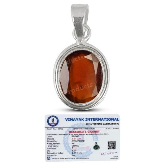 Natural Certified Gomed Hessonite Gemstone Pendant Original Silver 92.5 Pendant 6 CT