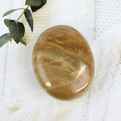 Yellow Honey Calcite Palm Stone Positive Energy Crystal