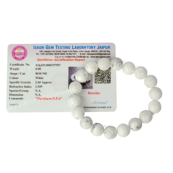 Certified Howlite 10 mm Round Bead Bracelet