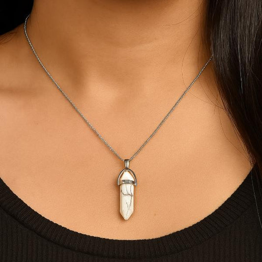 Natural Howlite Crystal Stone Pencil Shape Pendant Locket with Chain for Unisex