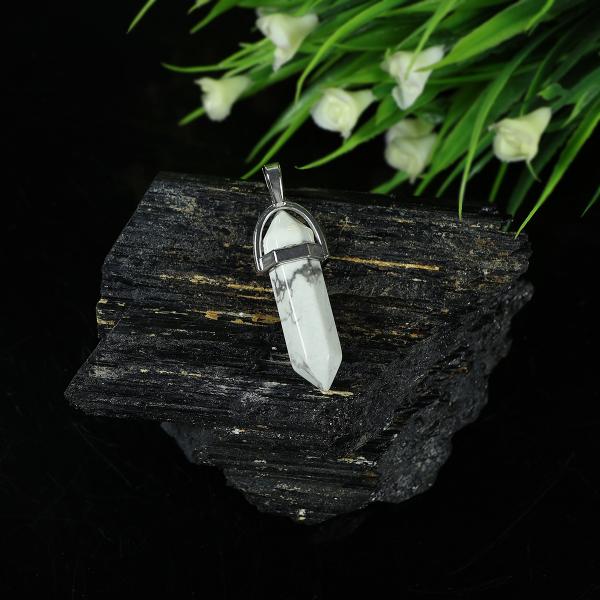 Natural Howlite Crystal Stone Pencil Shape Pendant Locket with Chain for Unisex