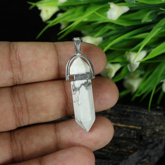 Natural Howlite Crystal Stone Pencil Shape Pendant Locket with Chain for Unisex