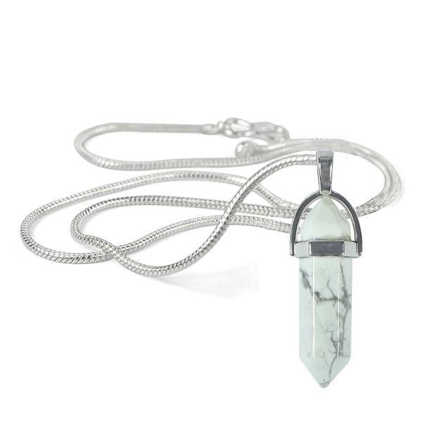 Natural Howlite Crystal Stone Pencil Shape Pendant Locket with Chain for Unisex