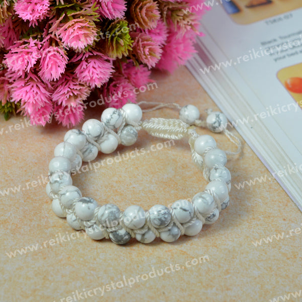 Natural Double Line Stone Macrame Nylon Cord Adjustable 8 mm Bracelet for Unisex