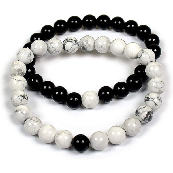 Natural Crystal Stone 8 mm Round Beads Couple Combo Bracelet