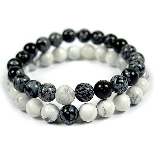 Natural Crystal Stone 8 mm Round Beads Couple Combo Bracelet