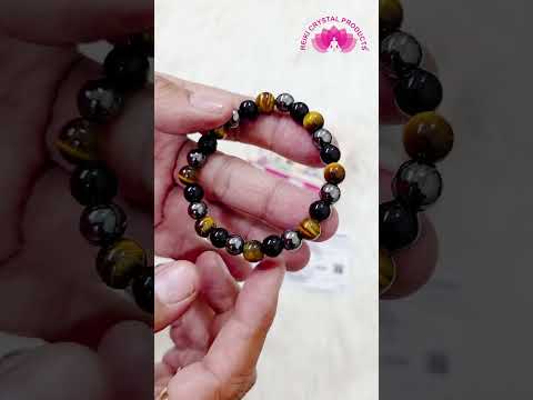 Certified Triple Protection 8 mm Bracelet Hematite, Tiger Eye, Black Tourmaline