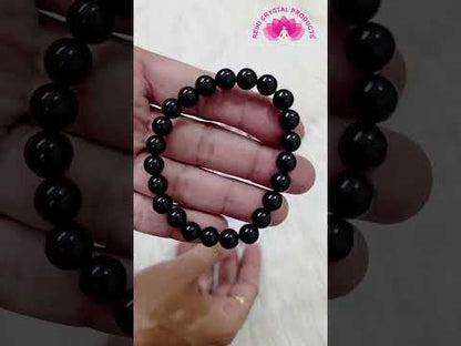Certified Black Obsidian 8 Mm Round Bead Bracelet