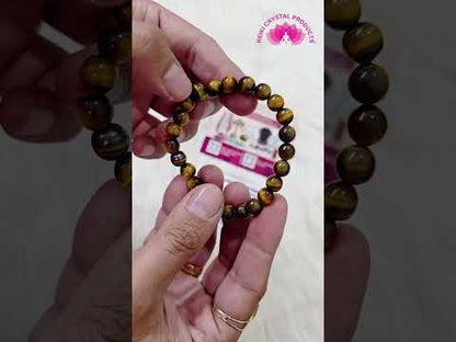 Certified Tiger Eye 8 mm Round Bead Bracelet