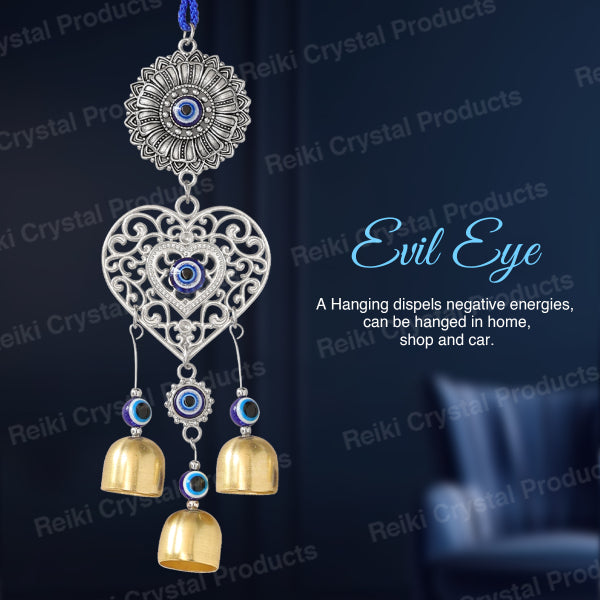Feng Shui Heart Evil Eye Wind Chime Hanging for Window Balcony Decor Home Endurance Door Decoration