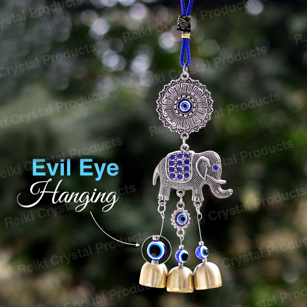 Feng Shui Elephant Evil Eye Wind Chime Hanging for Window Balcony Decor Home Endurance Door Decoration