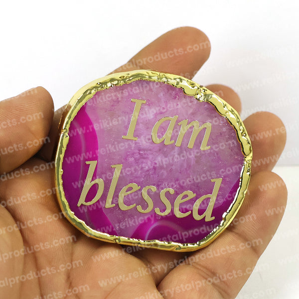 Crystal Stone Agate I am Blessed Sileces & Coaster for Table Decoration