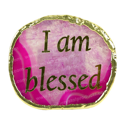 Crystal Stone Agate I am Blessed Sileces & Coaster for Table Decoration