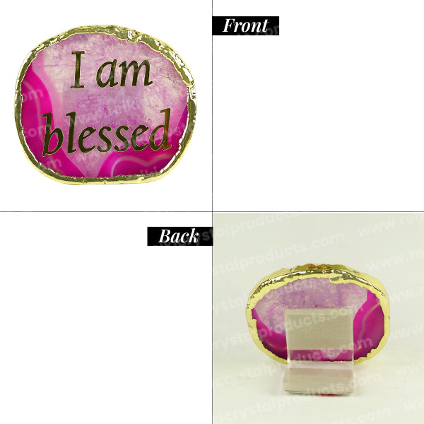 Crystal Stone Agate I am Blessed Sileces & Coaster for Table Decoration